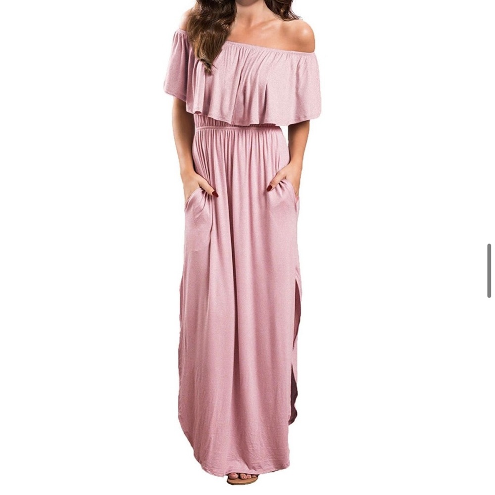 NWT VERABENDI Off Shoulder Maxi Dress in Light Pink Size XS